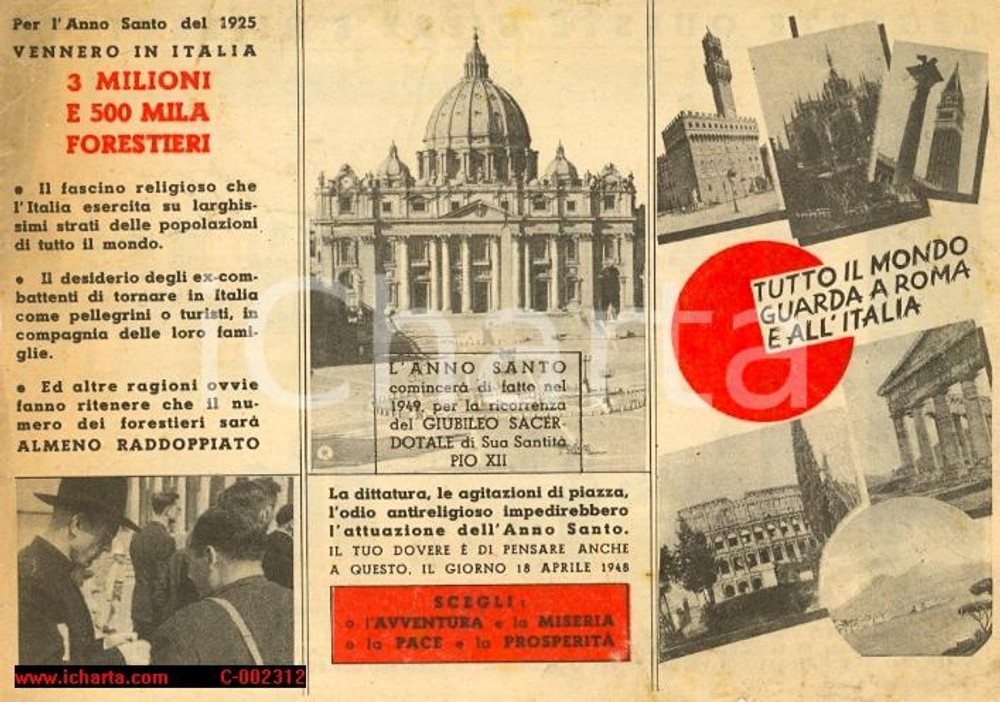 Oggetto da collezione cartaceo ROMA Anno Santo Giubileo 1950 - Volantino politico elezioni 1948 (2) 1