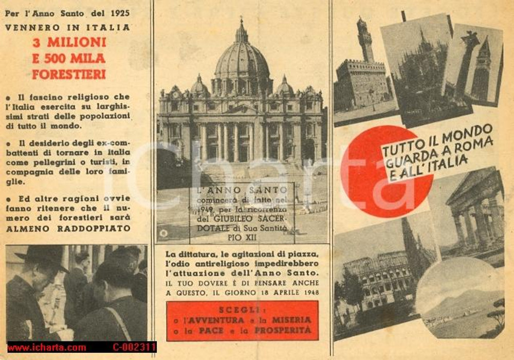 Oggetto da collezione cartaceo ROMA Anno Santo Giubileo 1950 - Volantino politico elezioni 1948 (1) 1