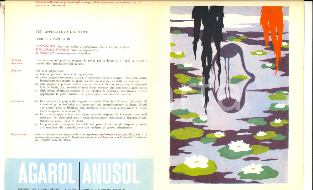 Materiale pubblicitario d’epoca 1959 MILANO Farmaceutica ANGIOLINI  Test appercettivo deduttivo 3 a  Lago 1