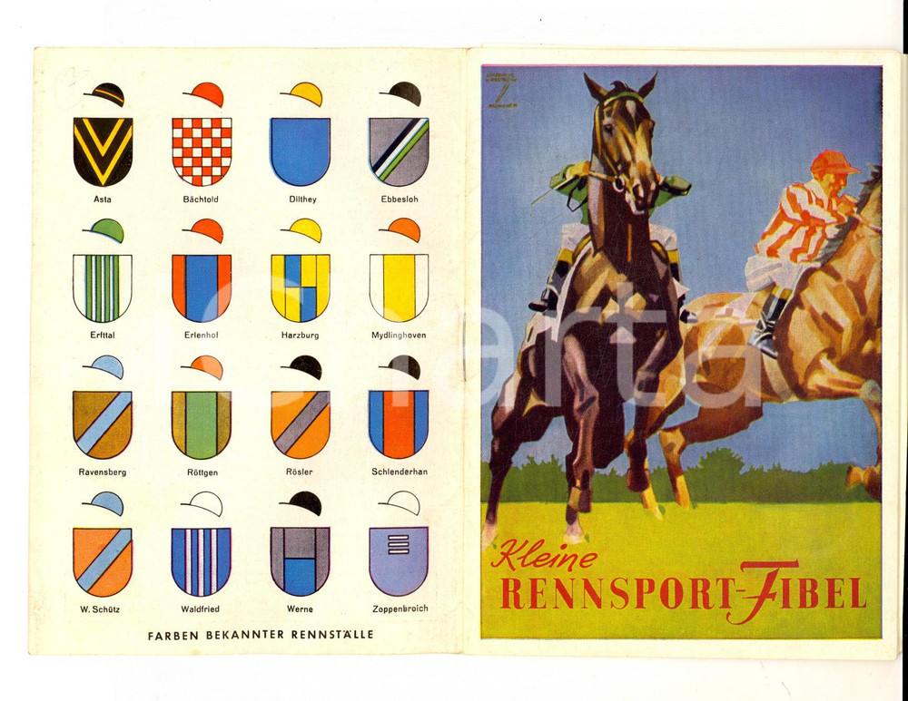Materiale pubblicitario d’epoca 1960 ca GERMANY HORSE RACONG Kleine RENNSPORTFIBEL Brochure ILLUSTRATED 24 pp. 1
