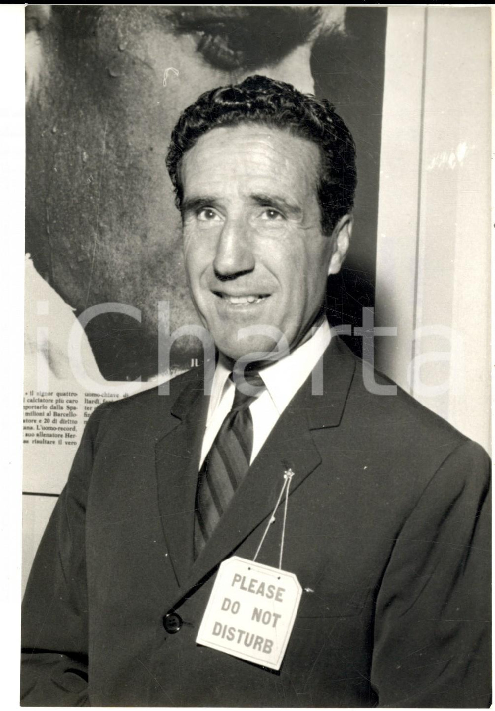Fotografia d epoca originale 1970 ROMA CALCIO Helenio HERRERA con cartellino DO NOT DISTURB Foto 13x18 1