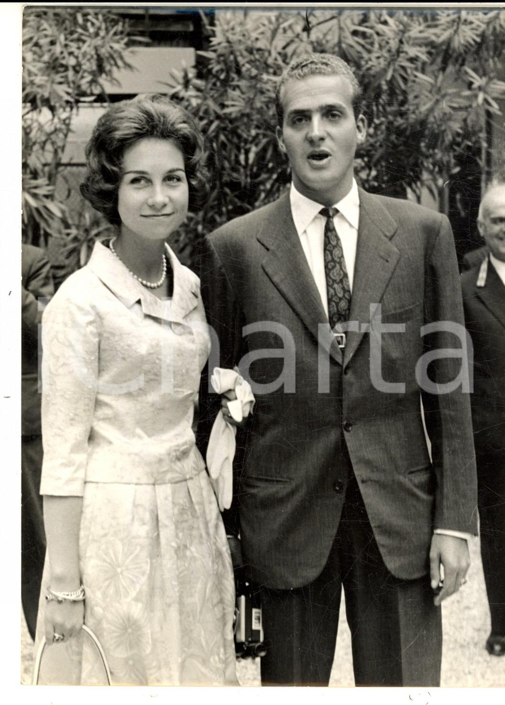 Fotografia d epoca originale 1962 ROMA Juan Carlos e Sofia di Spagna in viaggio di nozze ospiti dei TORLONIA 1