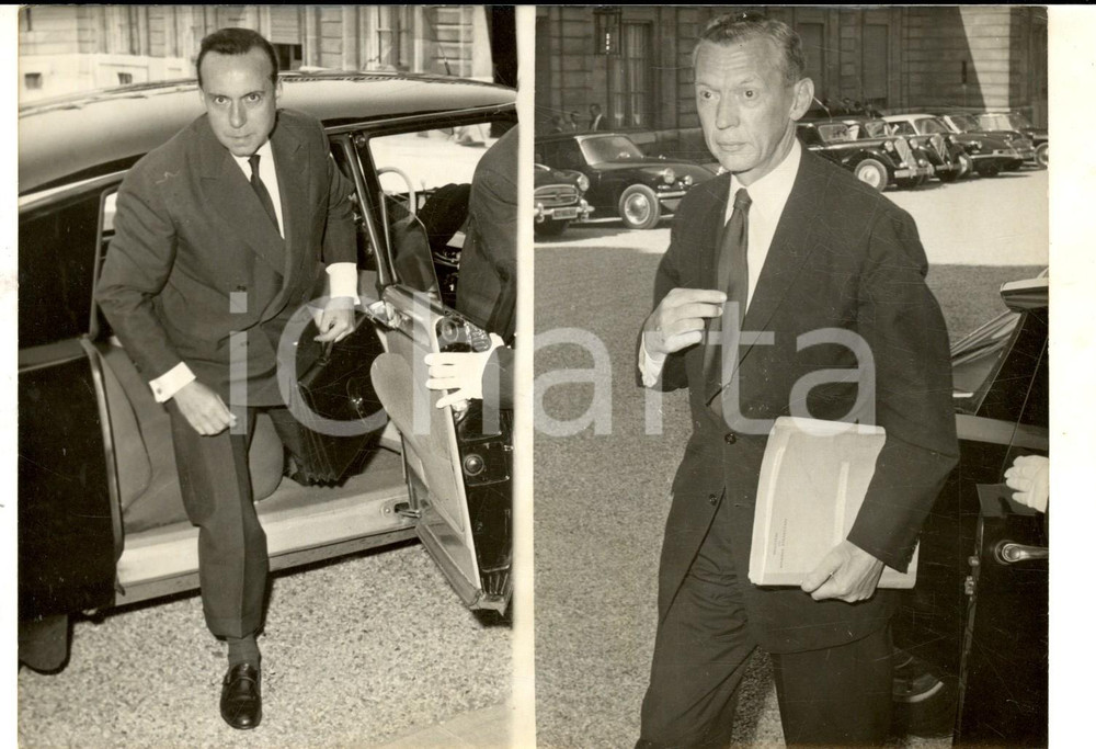 Fotografia d epoca originale 1959 PARIS Michel DEBRE  Maurice COUVE DE MURVILLE  arrivent Ã  l ElysÃ©e Photo 1