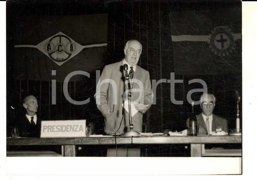 Fotografia d epoca originale 1957 STRESA Ministro Armando ANGELINI alla Conferenza sul Traffico Foto 1