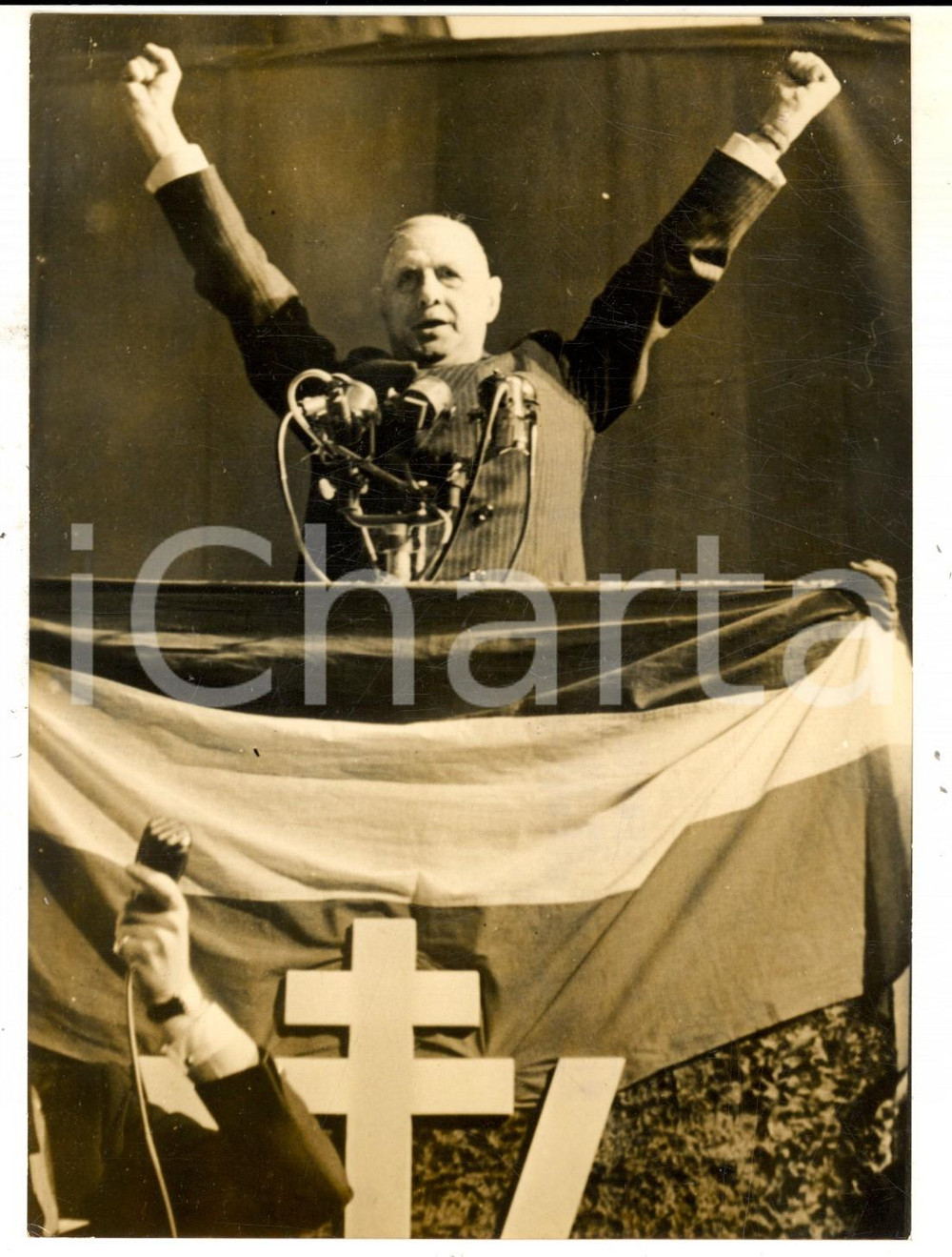 Fotografia d epoca originale 1959 PERPIGNAN Charles DE GAULLE durante un viaggio nel sud della Francia Foto 1
