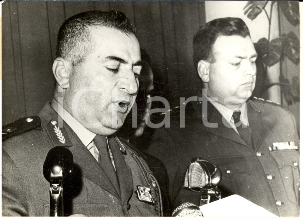 Fotografia d epoca originale 1962 SIRIA Generale Abdel Karim ZAHREDDINE parla alla stampa del colpo di Stato 1