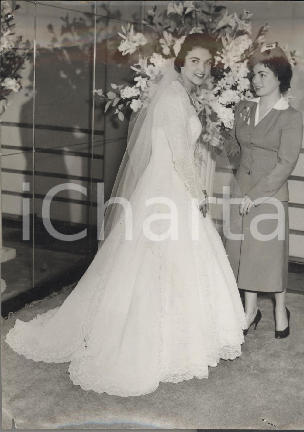 Fotografia d epoca originale 1955 SAN DIEGO Maureen CONNOLLY wearing Teddy TINLING s crinoline wedding dress 1