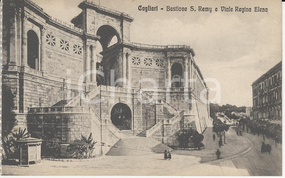 Cartolina originale da collezione 1915 ca CAGLIARI Bastione S. RÃ©my e viale Regina Elena Cartolina ANIMATA FP NV 1