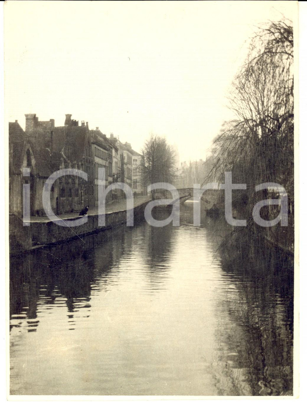 Fotografia d epoca originale Aprile 1929 BRUGES BELGIO Veduta di un canale Foto ARTISTICA 13x17 cm 1