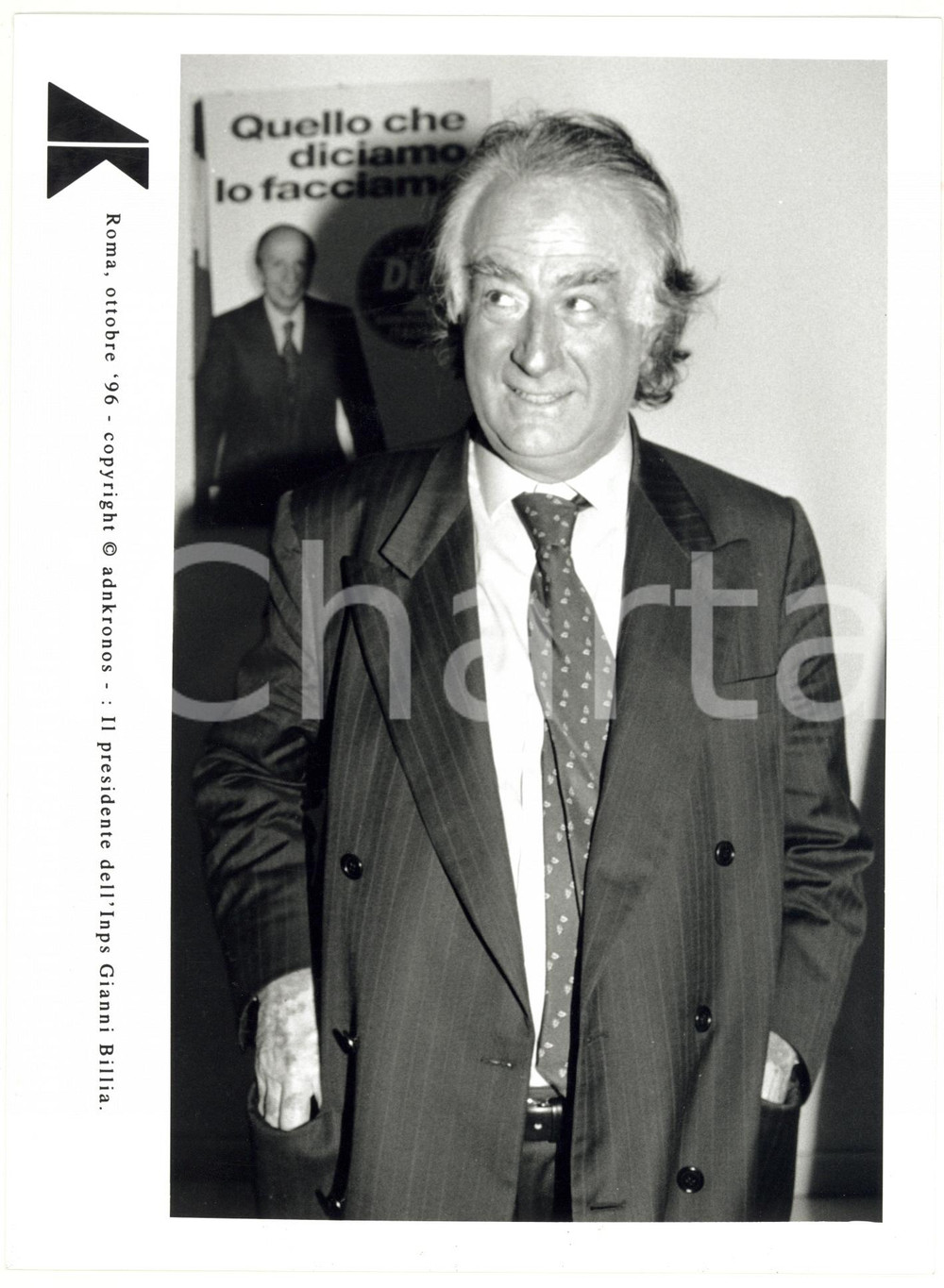 Fotografia d epoca originale 1996 ROMA Ritratto di Gianni BILLIA presidente INPS Foto 17x24 cm 1