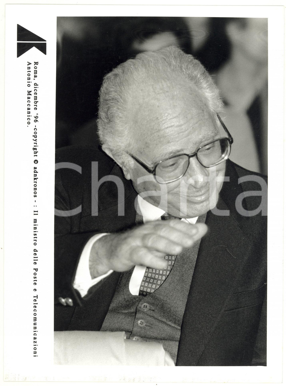 Fotografia d epoca originale 1996 ROMA Ritratto di Antonio MACCANICO ministro delle Poste  Foto 17x24 cm 1