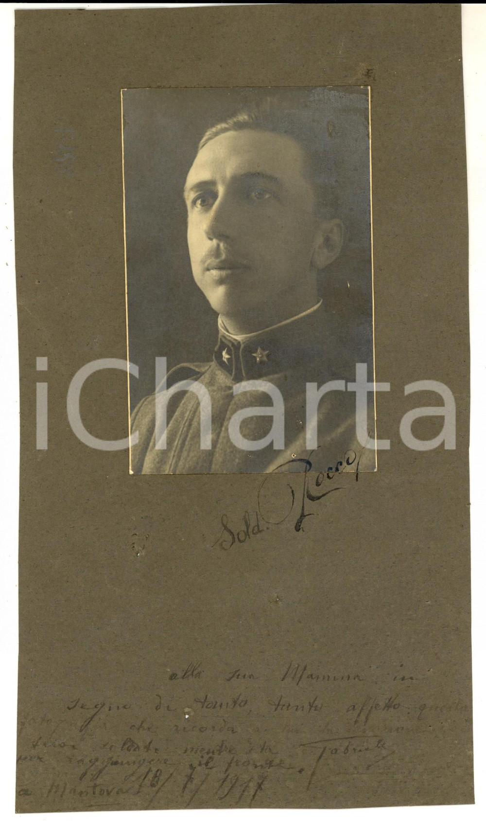 Fotografia d epoca originale 1917 WW1 MANTOVA Ritratto del soldato Rocco con dedica  Foto 16x27 cm 1