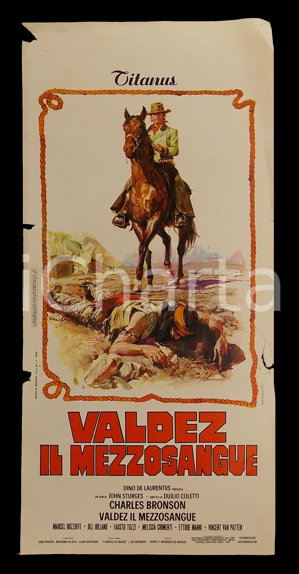 Materiale cinematografico d’epoca 1973 VALDEZ IL MEZZOSANGUE Charles BRONSON Jill IRELAND Manifesto WESTERN 32x70 1