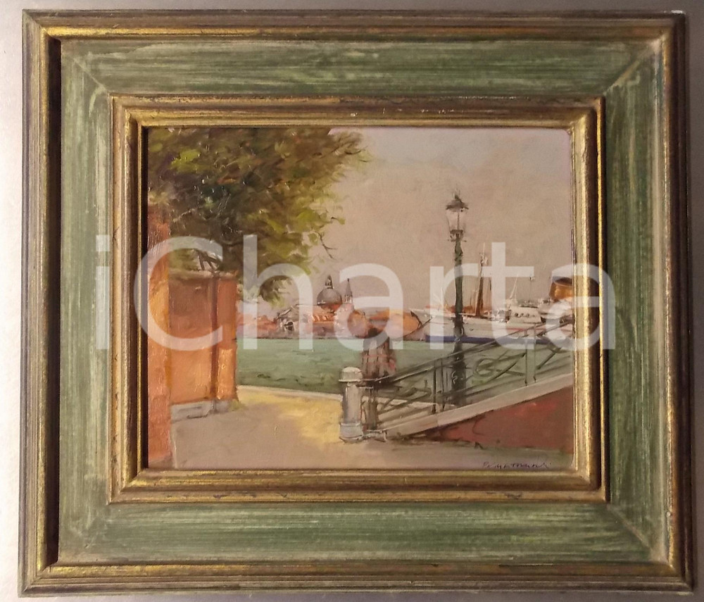 Opera d’arte autentica 1950 ca ARTE Bruno AZIMONTI  Venezia, nave alla Giudecca  Olio su tavola 1
