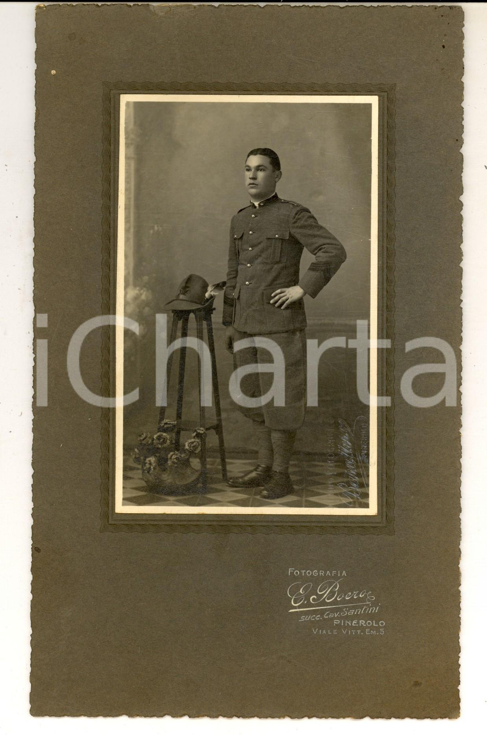 Fotografia d epoca originale 1915 ca WW1 PINEROLO Ritratto di ufficiale degli ALPINI  Foto BARATTERO 15x23 1