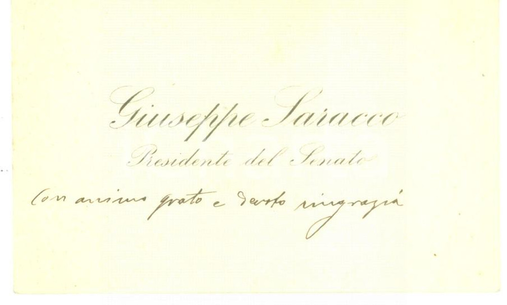 Autografo originale 1900 ca ROMA Giuseppe SARACCO Presidente del Senato  Biglietto autografo 1