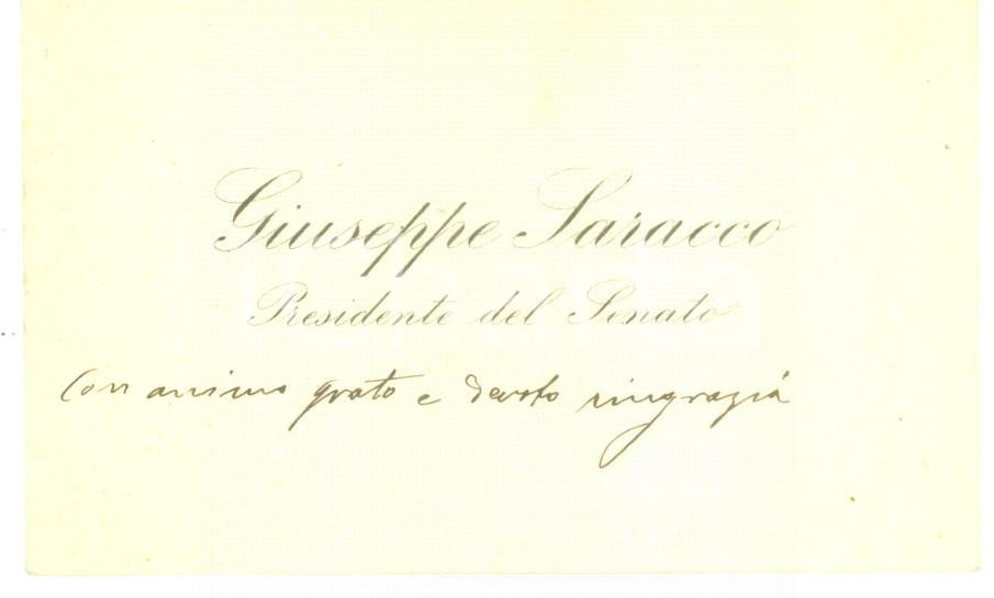 Autografo originale 1900 ca ROMA Giuseppe SARACCO Presidente del Senato  Biglietto autografo 1