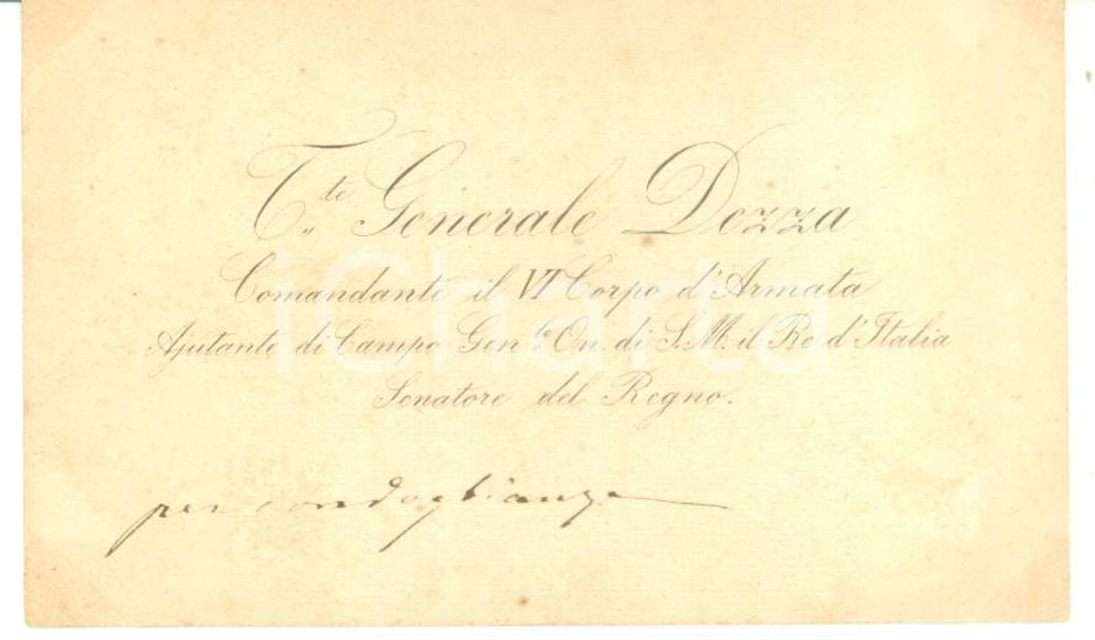 Autografo originale 1880 ca ROMA Condoglianze senatore Giuseppe DEZZA Biglietto da visita autografo 1