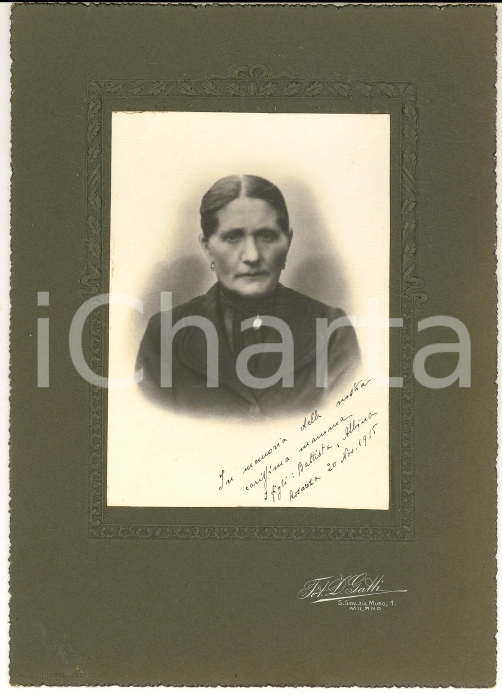Fotografia d epoca originale 1915 ROSAZZA Ritratto di anziana donna Foto Dionigi GATTI  MILANO con busta 1