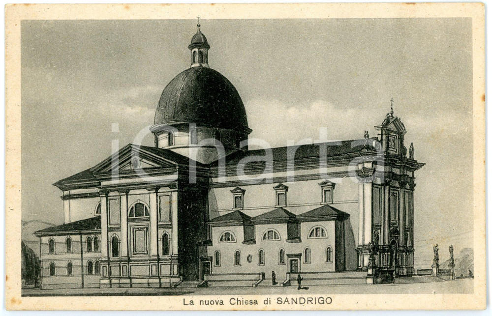 Cartolina originale da collezione 1940 ca SANDRIGO VI Veduta chiesa SS. FILIPPO E GIACOMO Cartolina ILLUSTRATA 1