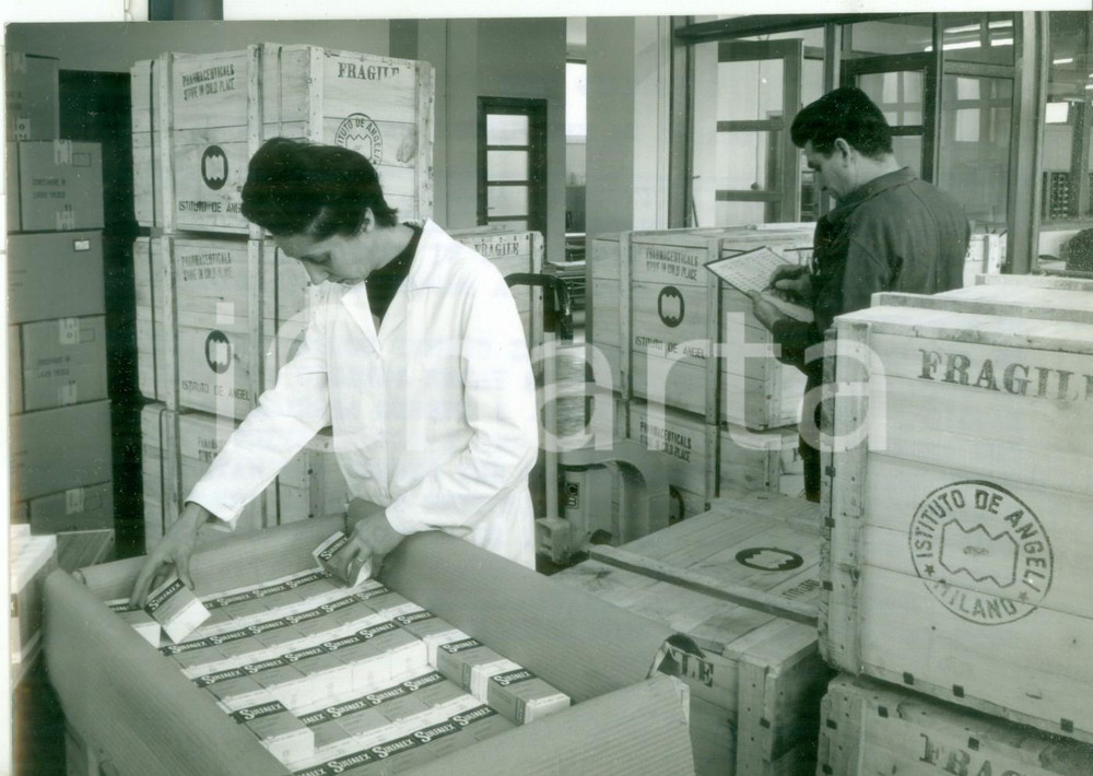 Fotografia d epoca originale 1966 MILANO Istituto DE ANGELI Preparazione farmaci donati ai lebbrosi del CONGO 1