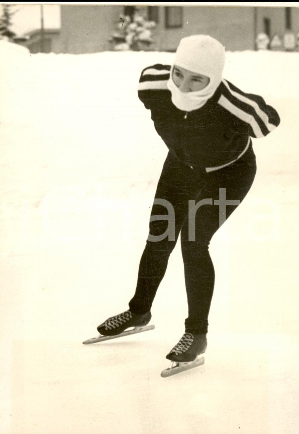 Fotografia d epoca originale 1954 DAVOS Pattinaggio di velocitÃ   Pat UNDERHILL in gara per il Canada  Foto 1