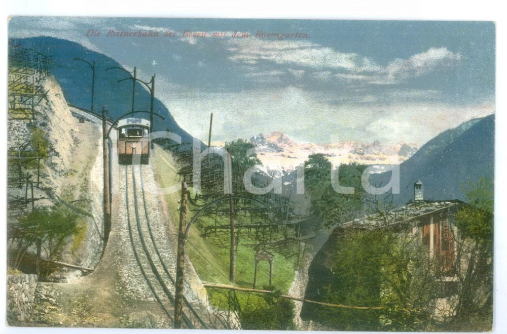 1910 ca BOLZANO Ferrovia del Renon con Rosengarten sullo sfondo *Cartolina