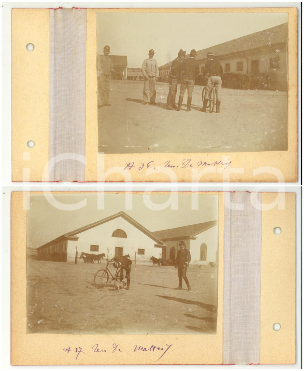 1898 LOMBARDIA Caserma Reggimento CAVALLERIA - Ufficiali alle scuderie - 2 foto
