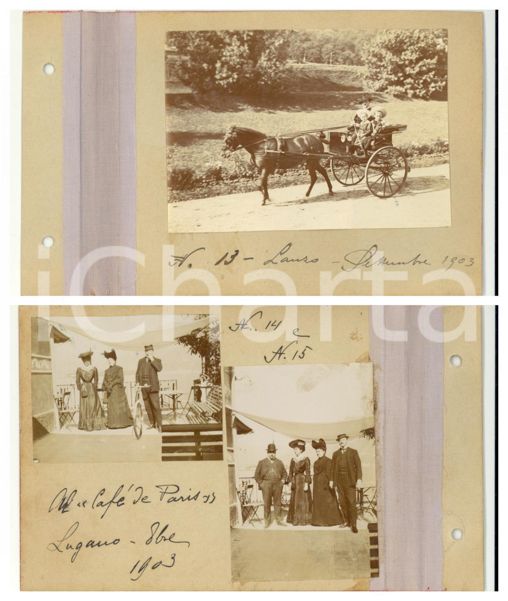 Fotografia d epoca originale 1903 LANZO Calesse con bambini  LUGANO Turisti al CafÃ© de Paris  3 foto 1