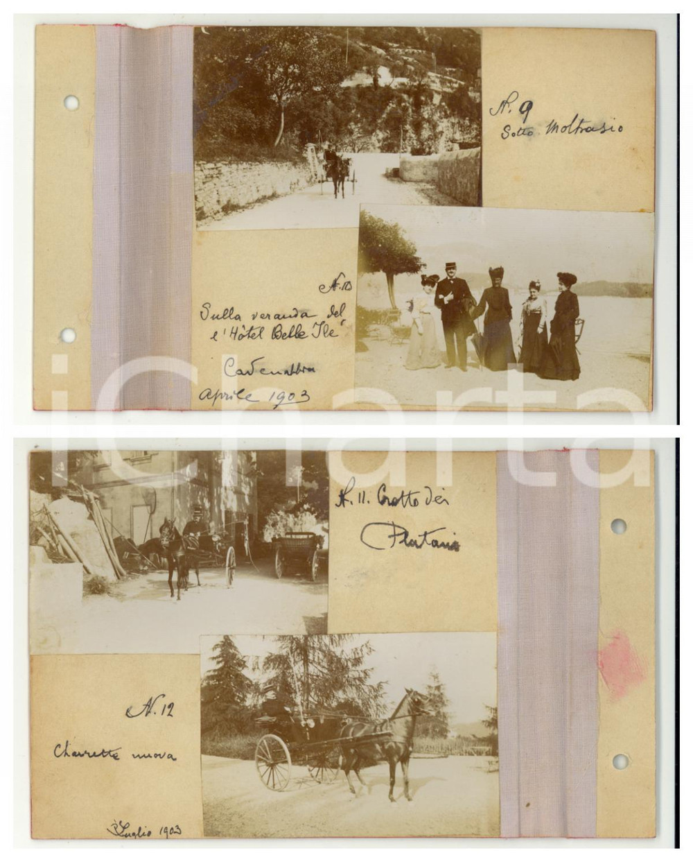 Fotografia d epoca originale 1903 MOLTRASIO  CADENABBIA Veranda Hotel BELLE ILE  Crotto dei Platani 4 foto 1