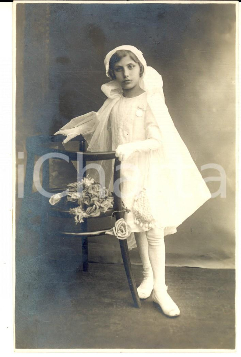 1920 MILANO Ritratto di Elide BRUSATI alla Prima Comunione - Foto L. GUERRA