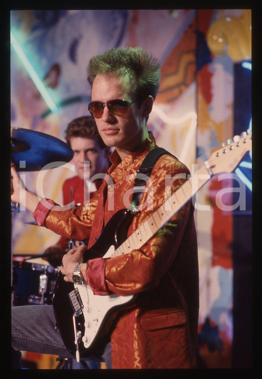 35mm vintage slide* 1988 RAI UNO DISCORING Boon GOULD Chitarrista dei LEVEL 42 6