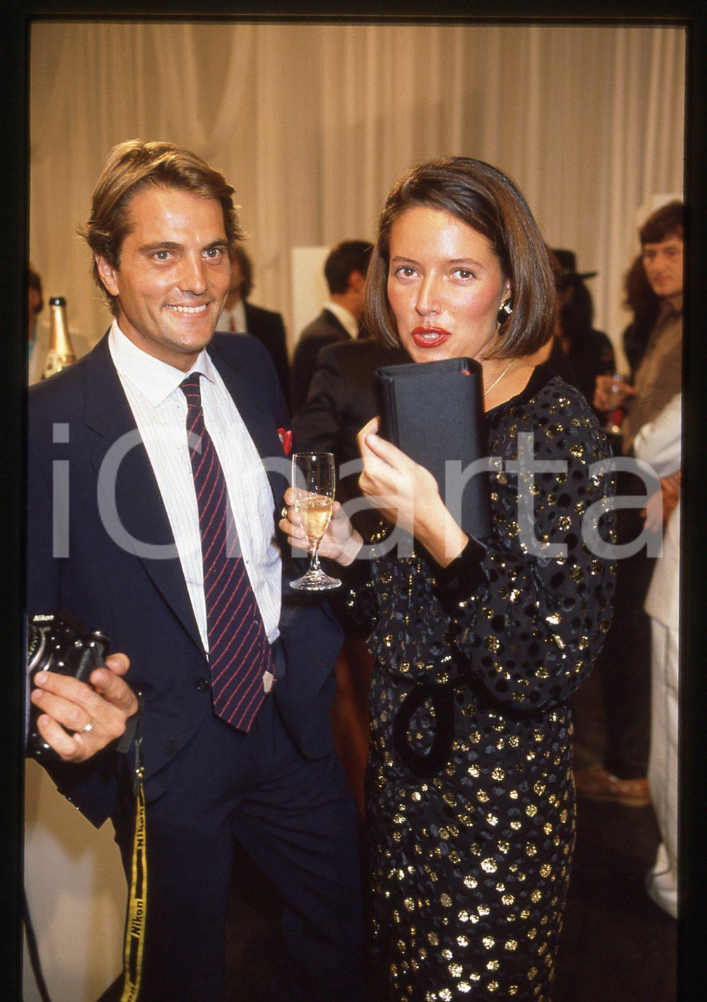  35mm vintage slide* 1985 ca ITALIA Laura LATTUADA Saverio VALLONE a un party 2