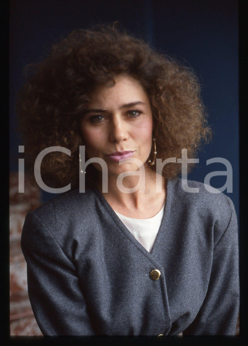 Fotografia d epoca originale 35mm vintage slide 1987 MILANO Corinne CLERY in Terrazza MARTINI Ritratto 1 1