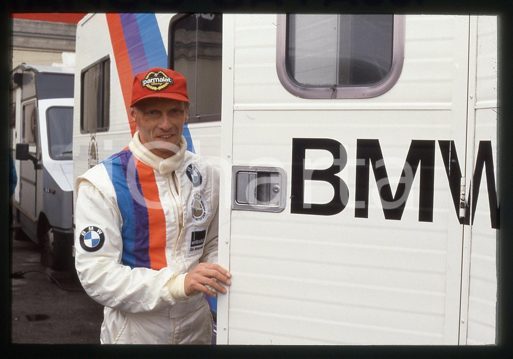 Fotografia d epoca originale 35mm vintage slide 1985 ca AUTODROMO MONZA Niki LAUDA BMW M Team  Ritratto 1