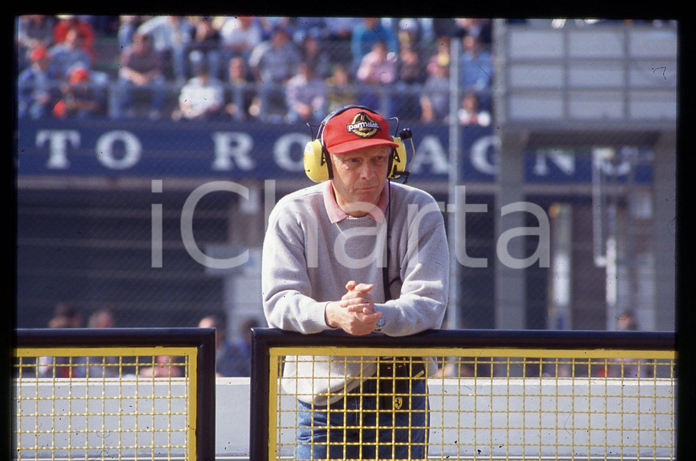 Fotografia d epoca originale 35mm vintage slide 1990 ca AUTODROMO MONZA Niki LAUDA  Muretto FERRARI 1