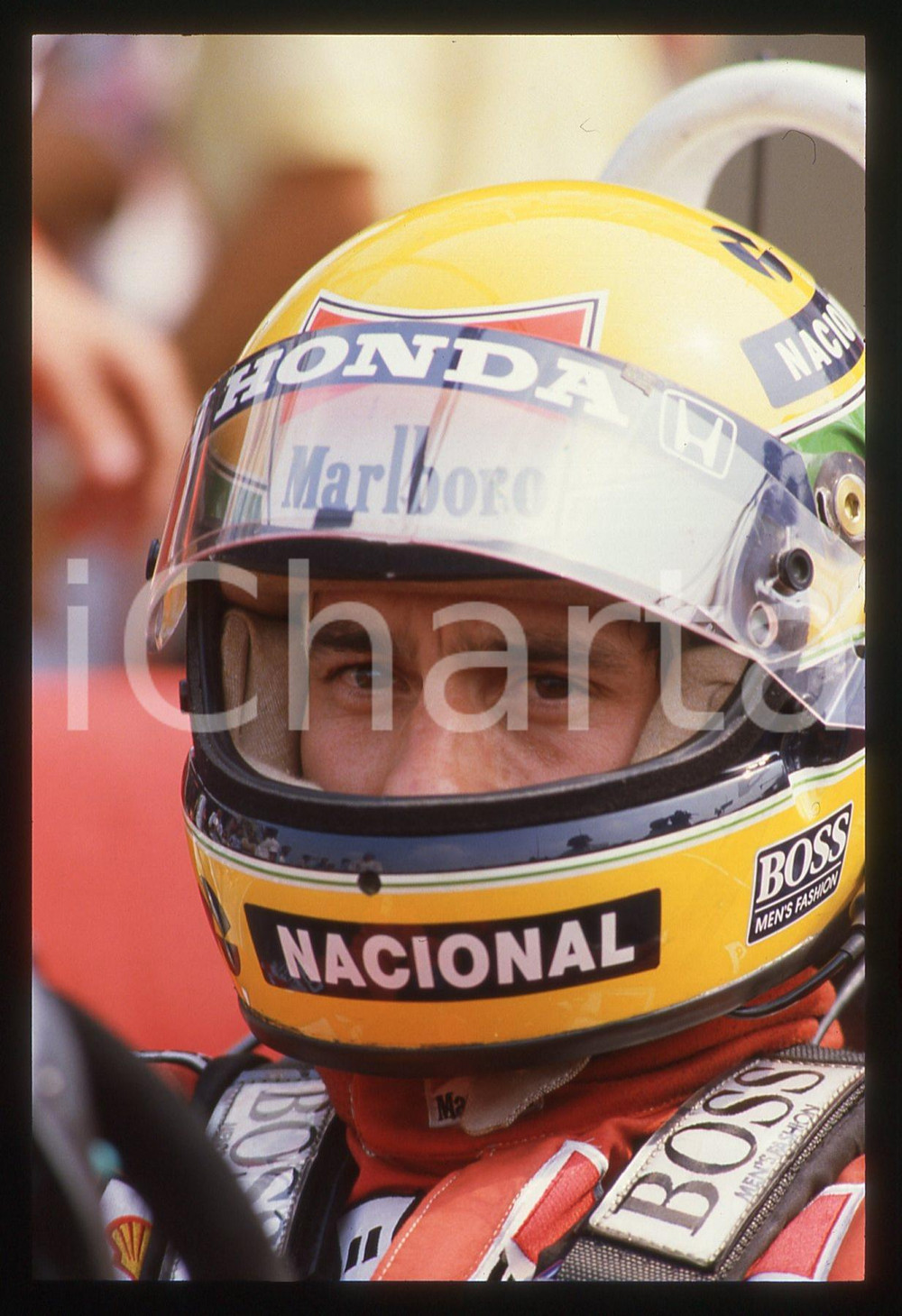 Fotografia d epoca originale 35mm vintage slide 1988 GP SAN MARINO Ayrton SENNA scuderia MCLAREN Ritratto 1