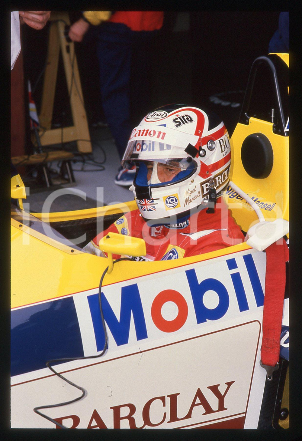 35mm vintage slide* 1988 GP SAN MARINO Nigel MANSELL su WILLIAMS FW12 ai box