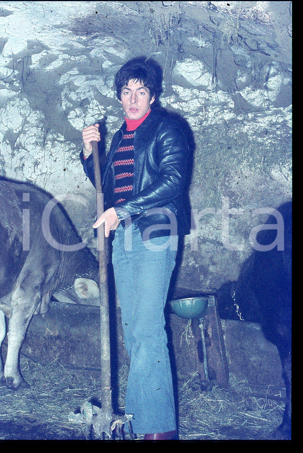 35mm vintage slide* 1970 ca GIOVO Francesco MOSER pulisce la stalla *CICLISMO 2