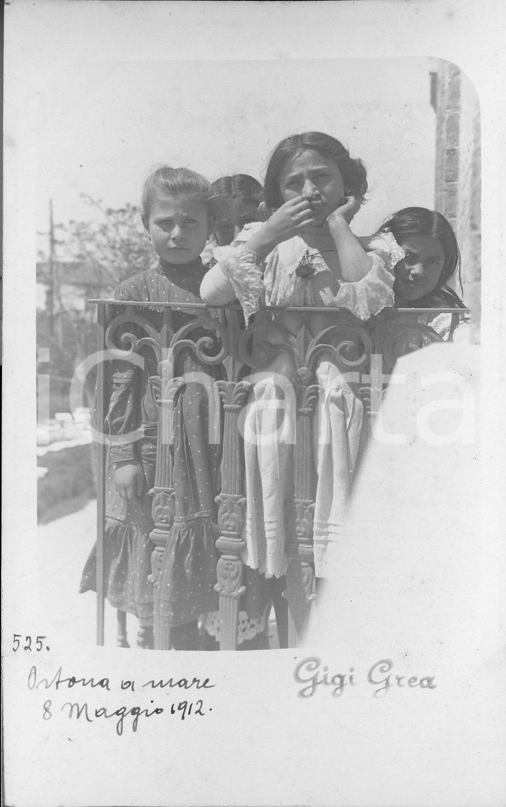1912 ORTONA Ritratto delle bambine Antonina, Maria e Lola  al balcone *FOTO