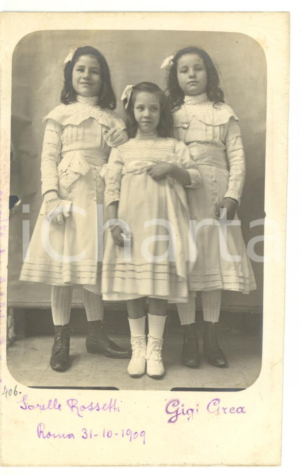 1909 ROMA Ritratto sorelle ROSSETTI bambine *Fotocartolina VINTAGE