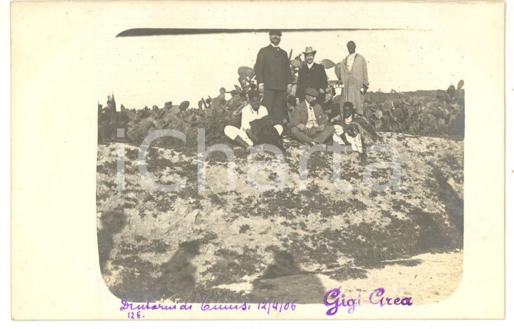 1906 AREA DI TUNISI Turisti posano tra i fichi d'India *Fotocartolina ANIMATA
