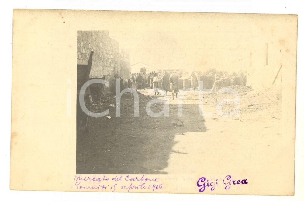 1906 TUNISI - COSTUME Folla al mercato del carbone - Fotocartolina