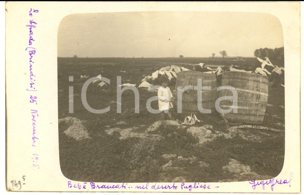 1915 BRINDISI LO SPADA Bambino BRANCATI nel "deserto pugliese" - Foto ARTISTICA