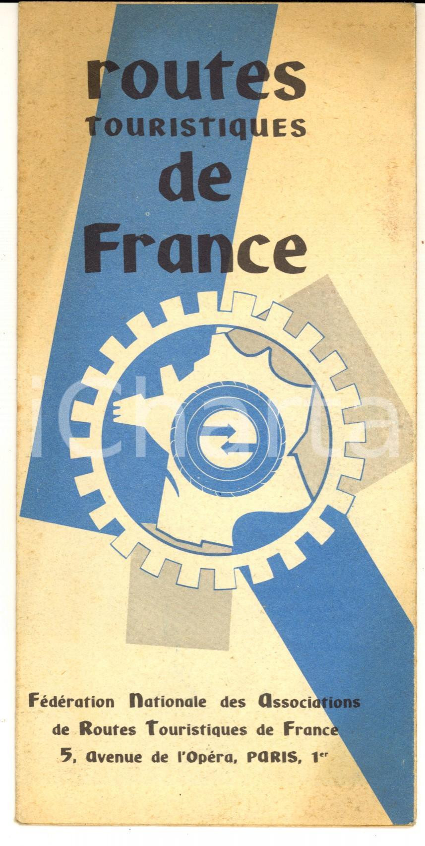 Materiale pubblicitario d’epoca 1960 ca Routes touristiques de FRANCE  Pieghevole TURISMO VINTAGE con mappa 1