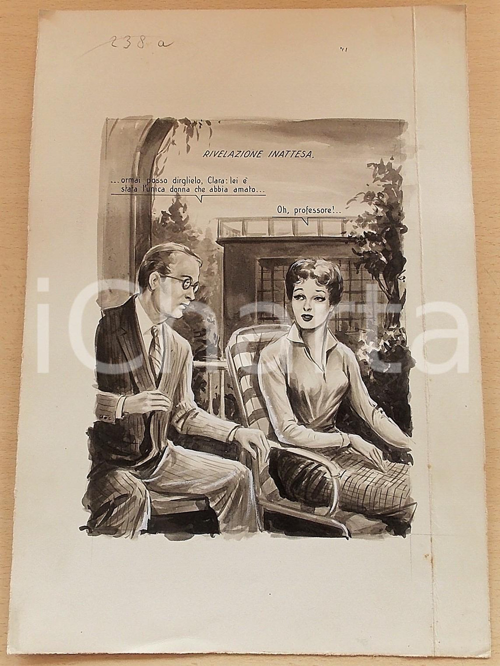 1955 ca BOZZETTO ORIGINALE Professore dichiara suo amore a ex studentessa *CESI