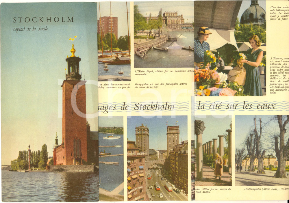 Materiale pubblicitario d’epoca 1956 STOCKHOLM Capital de la SUEDE  Illustrated VINTAGE brochure FRANCAIS 1