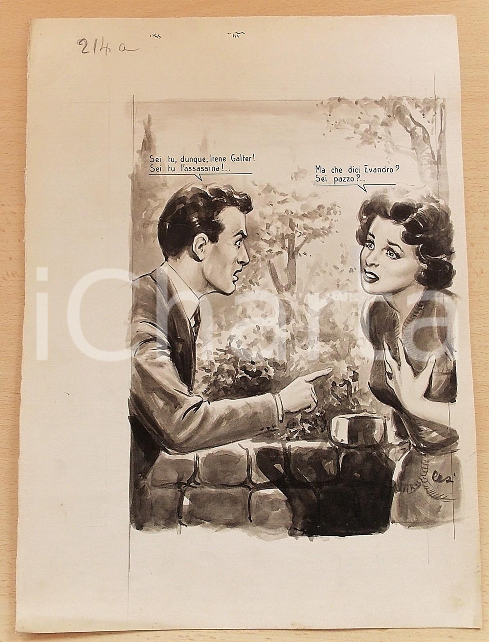 Opera d’arte autentica 1955 ca BOZZETTO ORIGINALE Irene GALTER accusata di omicidio Illustrazione CESI 1