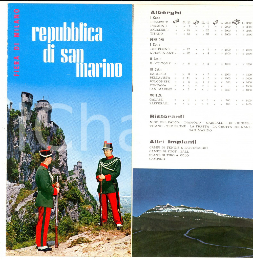 Materiale pubblicitario d’epoca 1960 ca Repubblica di SAN MARINO  Pieghevole Illustrato TURISMO VINTAGE 1