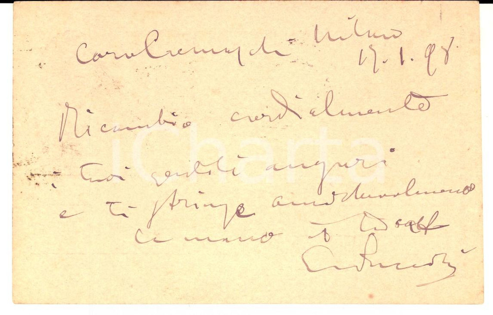 1898 MILANO Giacomo PUCCINI - Auguri ad Adelchi CREMASCHI - Cartolina AUTOGRAFO